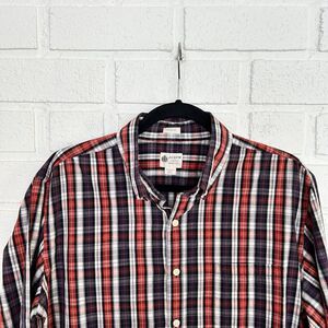J Crew Shirtings Washed Tartan Button Up Shirt Mens Large Plaid Red White Blue